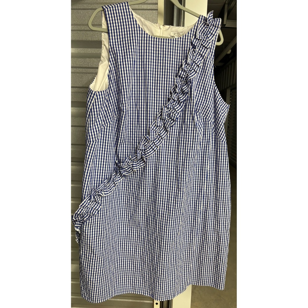 London Style Collection Woman Blue Gingham Ruffle Shift Dress 22W 153031
